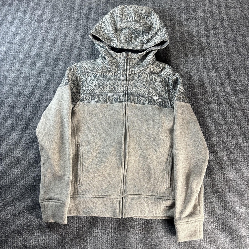 Patagonia Hoodie Womens Small Gray Full Zip Fleece Fair Isle Print Pockets Logo